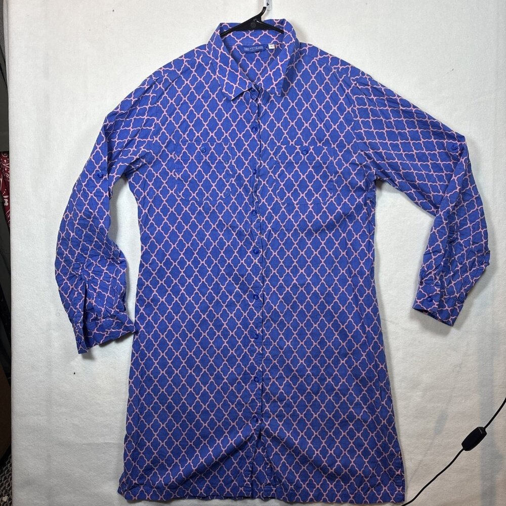 Three Islands Women L Beach Cover Up Dress Sunflower Floral Blue Short Length